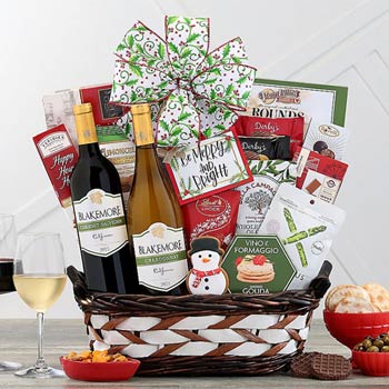 Festive Holiday Wine Gift Basket