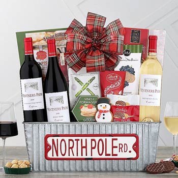 Santas Wine Trio Christmas Basket