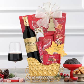 Christmas Wine and Godiva Gift Sleigh