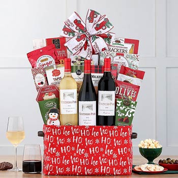 Deluxe Christmas Wine Gift Basket