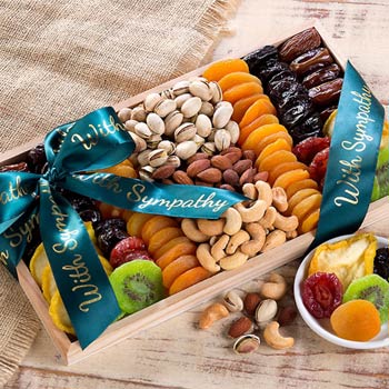 With Sympathy Nuts and Dried Fruit Tray