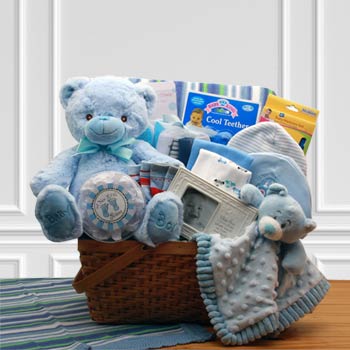 Baby Boy Teddy Bear Basket