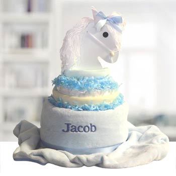 Personalized Baby Boy Pony Diaper Cake