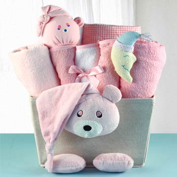 Baby Girl Bear Basket