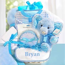 Personalized Blue Minky Dot Gift Basket