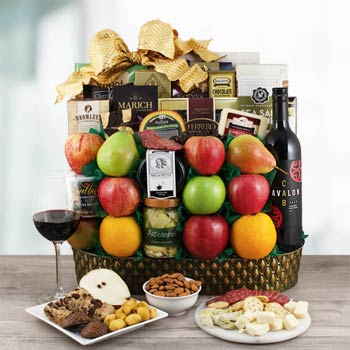 Deluxe Fruit and Wine Gift Basket